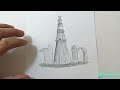 How to draw Qutub Minar essy step by step