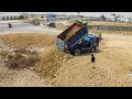 Full Video! Technique Bulldozer Mitsubishi BD2F Push Fill the soil And Dump Trucks Land transport