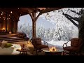 Winter Ambience | Winter Cozy Porch with Fireplace | Snowfall in the Forest