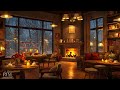 Relaxing Piano Jazz Background Music with Crackling Fireplace in Cozy Coffee Shop Ambience for Study