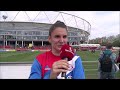 Interview mit FC Bayern München Frauen Spielerin Jova Damnjanovic nach dem 0-0 bei Bayer04 Leverkuse