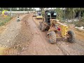 Incredible Working Construction of New Road Foundation Using Motor Grader Spreading Land Technique
