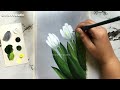 How to paint White Tulips in Acrylic Paint | Easy Tulips painting for beginners