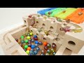 Marble Run ASMR☆Colorful tunnels and colorful rails course 小さな大工さん 木製マーブルラン Wooden marble run