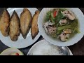 salt fish fry and sour vegetables soup in Cambodia ចៀនត្រីនិងសំលរម្ជូរស្ពៃ