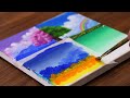 Set of 4 Seasons Acrylic Painting Using Masking Tape #1151｜Satisfying ASMR