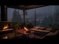 cold balcony with Fireplace On Rainy Day: Crackling Fire, Rain on Window Sound for Sleeping, Resting