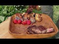 Roasting Juicy Beef Steaks on Hot Stones! Outdoors Cooking Alone in the Mountains