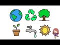 Draw and Color Earth Day Symbols 🌿🌎☀️🌳♻️💧Drawing for Kids