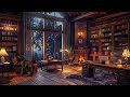 Study Room with Thunderstorm Rain and Fireplace Sounds - Ambience for Studying, Relaxing