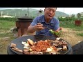 솥뚜껑삼겹살에 김치와 양파 가득~ 혼술 한 잔! (Samgyeopsal on a cauldron lid with Soju) 요리&먹방!! - Mukbang eating show
