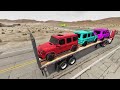 Flatbed Trailer Mercedes Cars Transportation with Truck - Pothole vs Car #08- BeamNG.Drive