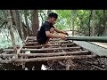 CAMPING IN THE FOREST|| Build a simple bamboo shelter on the river bank