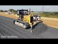 Nice!!! Komatsu Bulldozer Pushing Gravel Coverage The Road With Skill Driver