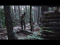 Super shelter building in the woods at 1200 meters height with my dog.Axe,saw,cooking  (long vesion)