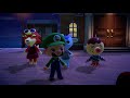 Audie, Sherb, and Zucker sing K.K. Technopop while Luigi stretches