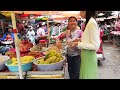 Amazing! Cambodian Traditional Market Tour - Vegetable, Crab, Shrimp, Fish, Fruit & More