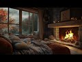 Jazz-Filled Cozy Cabin | Autumn Rain, Fireplace, and Forest Ambience for Sleep & Study 🍂