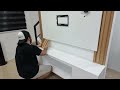 Modern Living Room Transformation! How to build TV console with LED Backwall and Wood slat