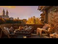 Smooth Piano Jazz Music - 4K Autumn Rooftop Coffee Shop - Piano Jazz Music to Relax, Study, Work