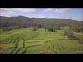 Waterfall and rice fields in northern Thailand by drone