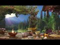 Cozy Summer Day | Morning Lakeside Ambience with Relaxing Campfire | Mountains and Forest Ambience