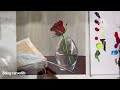 Red Rose in Glass Vase || Step by Step Acrylic Painting