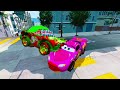 Fat cars vs LONG CARS vs Funny Cars with Stairs Color - Cars vs Rails and Trains - BeamNG.drive