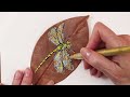 Drawing dragonfly on dried magnolia leaf with acrylic markers | Easy and very relaxing
