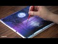 How to painting a shining full moon night |  | Step by step Acrylic painting | ASMR #263 