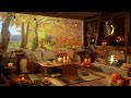 Rainy Autumn at Book Coffee Shop 4K 🍂 Smooth Piano Jazz Music for Relaxing, Studying, Sleeping