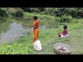 Fishing video🐬| The lady fisher fish hunting with two rods & her daughter seeing how to hunting fish