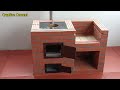 Outdoor wood stove from red brick and cement