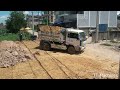 New Project !! The Best Operator Skills Dump Trucks 5T Unloading & Bulldozer Push Stone Into Water