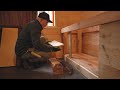 DIY wooden sink, cabin building in the woods