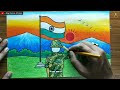 Independence Day Scene with Indian Soldier Drawing Step by Step | 15th August Indian Flag Drawing