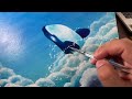 シャチと入道雲をアクリル絵の具で描く｜メイキング｜Painting of orcas and iridescent clouds in acrylic paint.