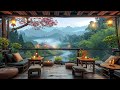 Gentle Jazz Melody To Relax In A Cozy Porch | Spring Lake In Forest Landscape
