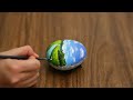 How To Acrylic Painting on Stone｜Lake scenery Painting Step by Step #837｜Painted Rocks｜Satisfying
