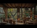 Smooth Background Music in a Warm Wooden House Space ☕ Gentle Jazz Music With the Rain