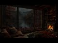 Rain Sounds on Window - Relief Stress with Calm Heavy Rainfall and Thunder - Warm Fireplace Chill