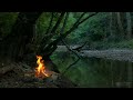 4K Campfire by the River - Relaxing Fireplace & Nature Sounds - Robin Birdsong  - UHD Video - 2160p