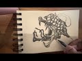 Fantasy monster sketch | charcoal crayon pencil | no sound