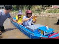 homemade foam boat carrying 3 adults with remote control 12v