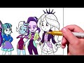 Coloring Pages EQUESTRIA GIRLS - Dazzlings. How to color My Little Pony. MLP. Easy Drawing Tutorial
