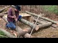 Building a Civil War winter hut with stone fireplace.