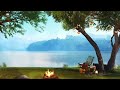 Spring Lake Ambience | Morning Lakeside Ambience With Campfire | Calm Nature Sounds
