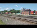 NS intermodal freight trains meeting each other in Berea