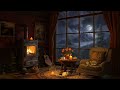 Cozy Room Ambience 🌨 Rain on window & Gentle Fireplace 🔥 Soft Jazz for Deep Sleep, Stress Relief