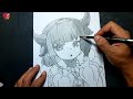 Cara menggambar Kanna Kamui karakter anime Miss Kobayashi's Dragon Maid | Menggambar step by step